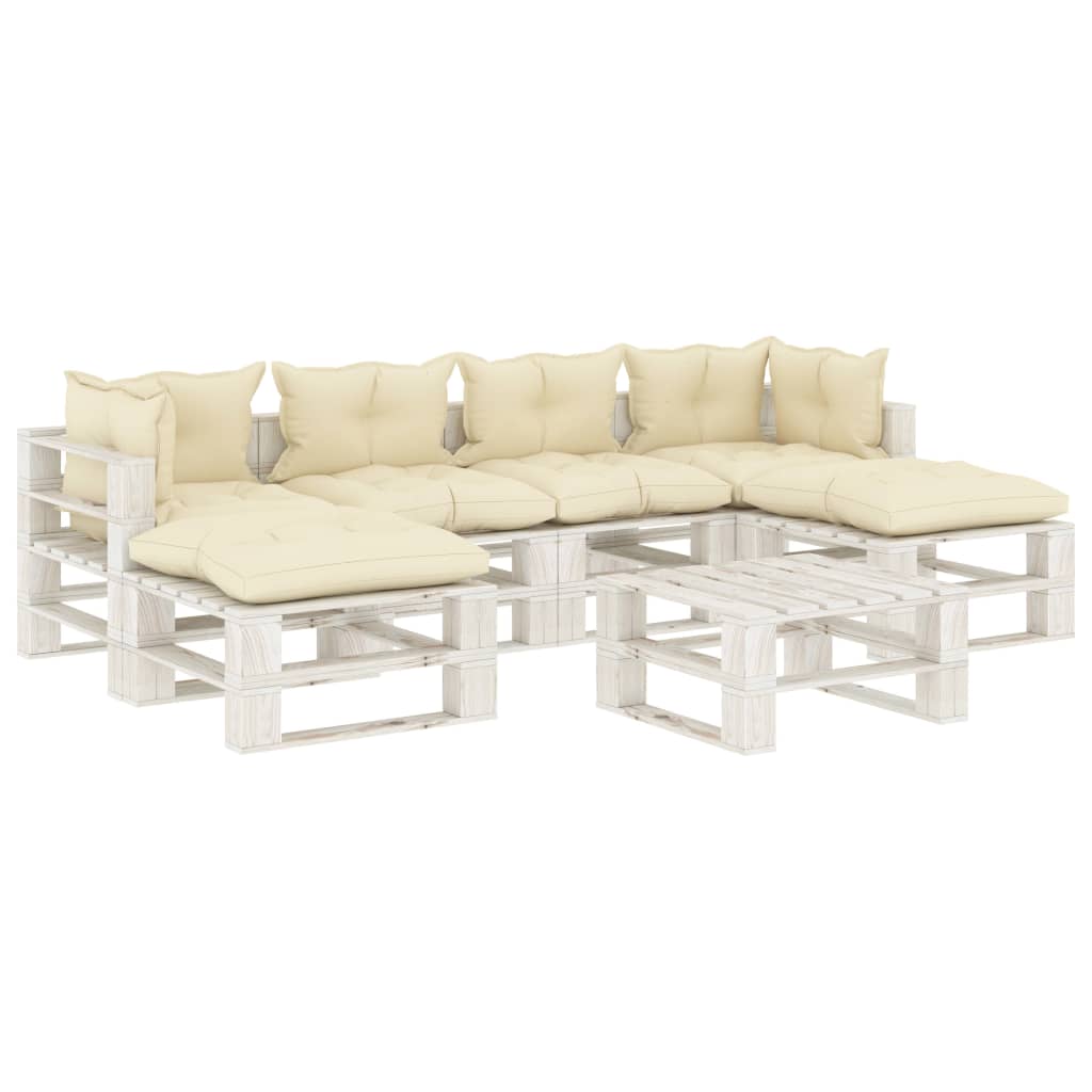 Set Salotto da Giardino Pallet 7 pz con Cuscini Crema in Legnocod mxl 96291