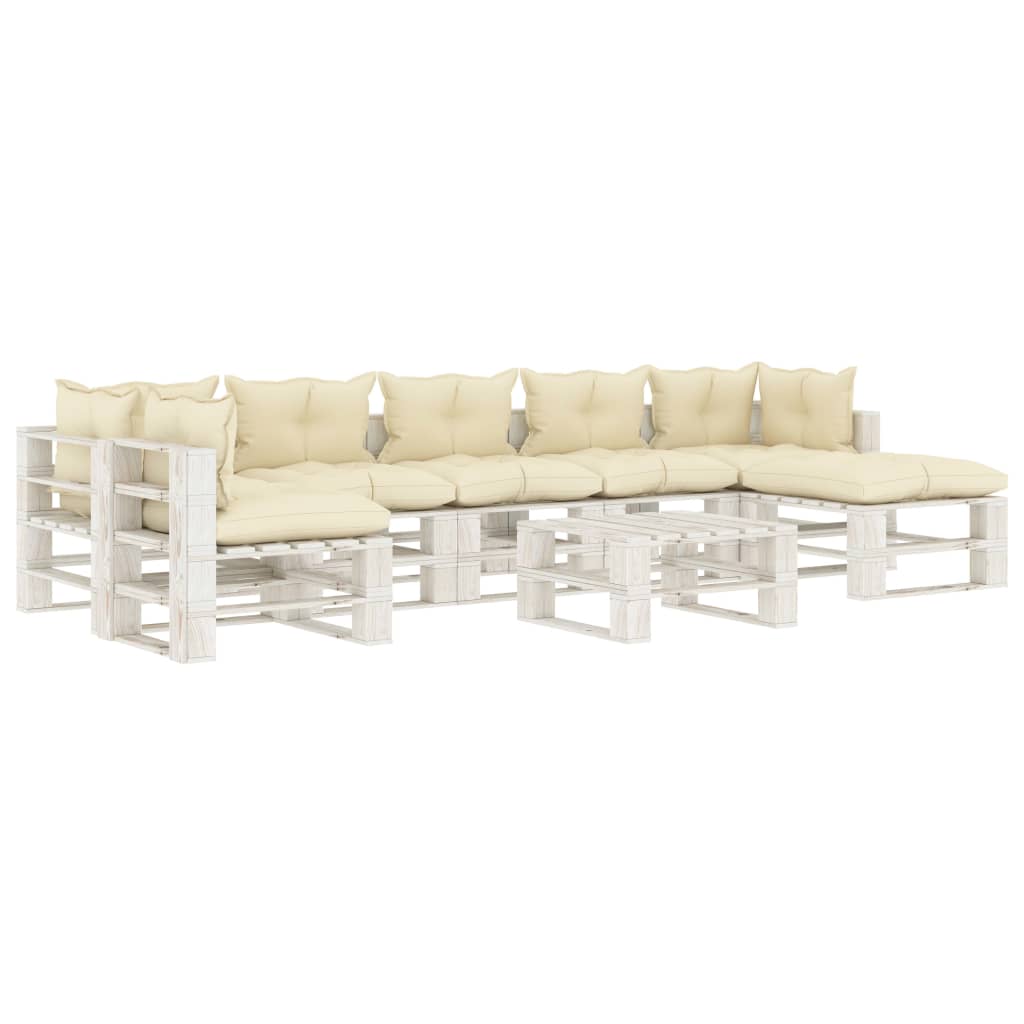 Set Salotto da Giardino Pallet 8 pz con Cuscini Crema in Legno 3052463