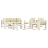 Set Salotto da Giardino Pallet 5 pz con Cuscini Crema in Legno 3052464