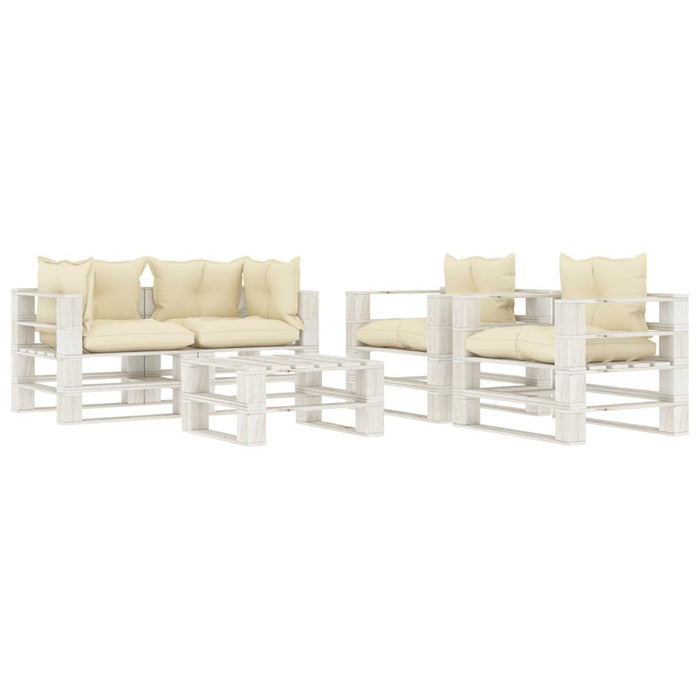 Set Salotto da Giardino Pallet 5 pz con Cuscini Crema in Legno 3052464