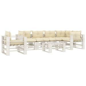 Set Divani da Giardino Pallet 7 pz con Cuscini Crema in Legno cod mxl 35092