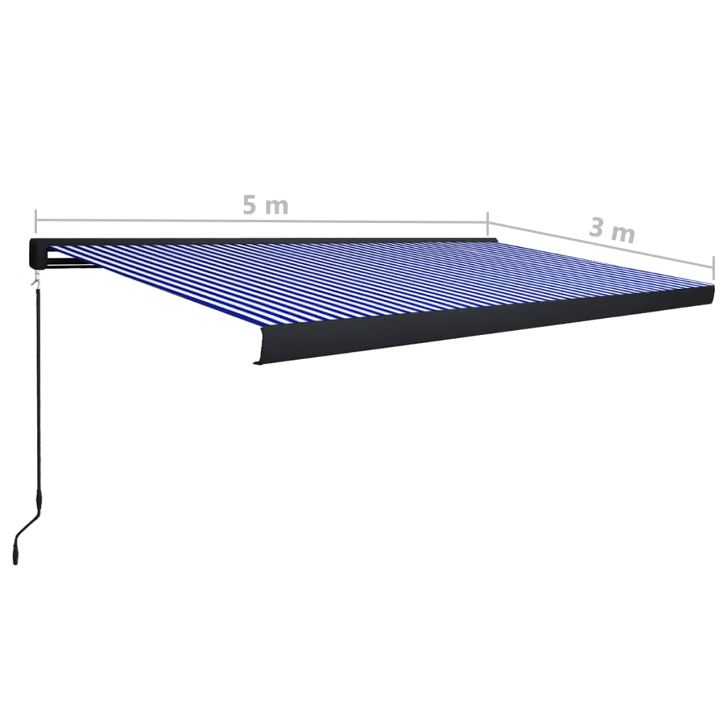 Tenda a Cassonetto Manuale 500x300 cm Blu e Bianca 3052710