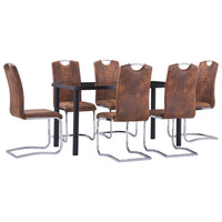 Set Sala da Pranzo 7 pz in Similpelle Scamosciata Marrone 3053037