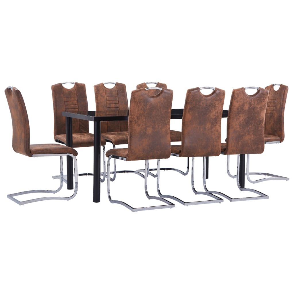 Set Sala da Pranzo 9 pz in Similpelle Scamosciata Marrone 3053080