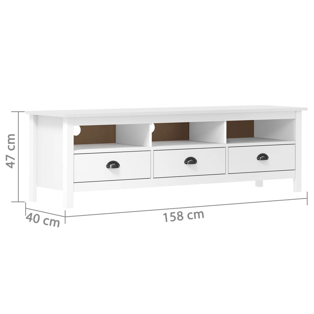 Mobile Porta TV Hill Bianco 158x40x47 cm in Legno di Pino cod mxl 13396