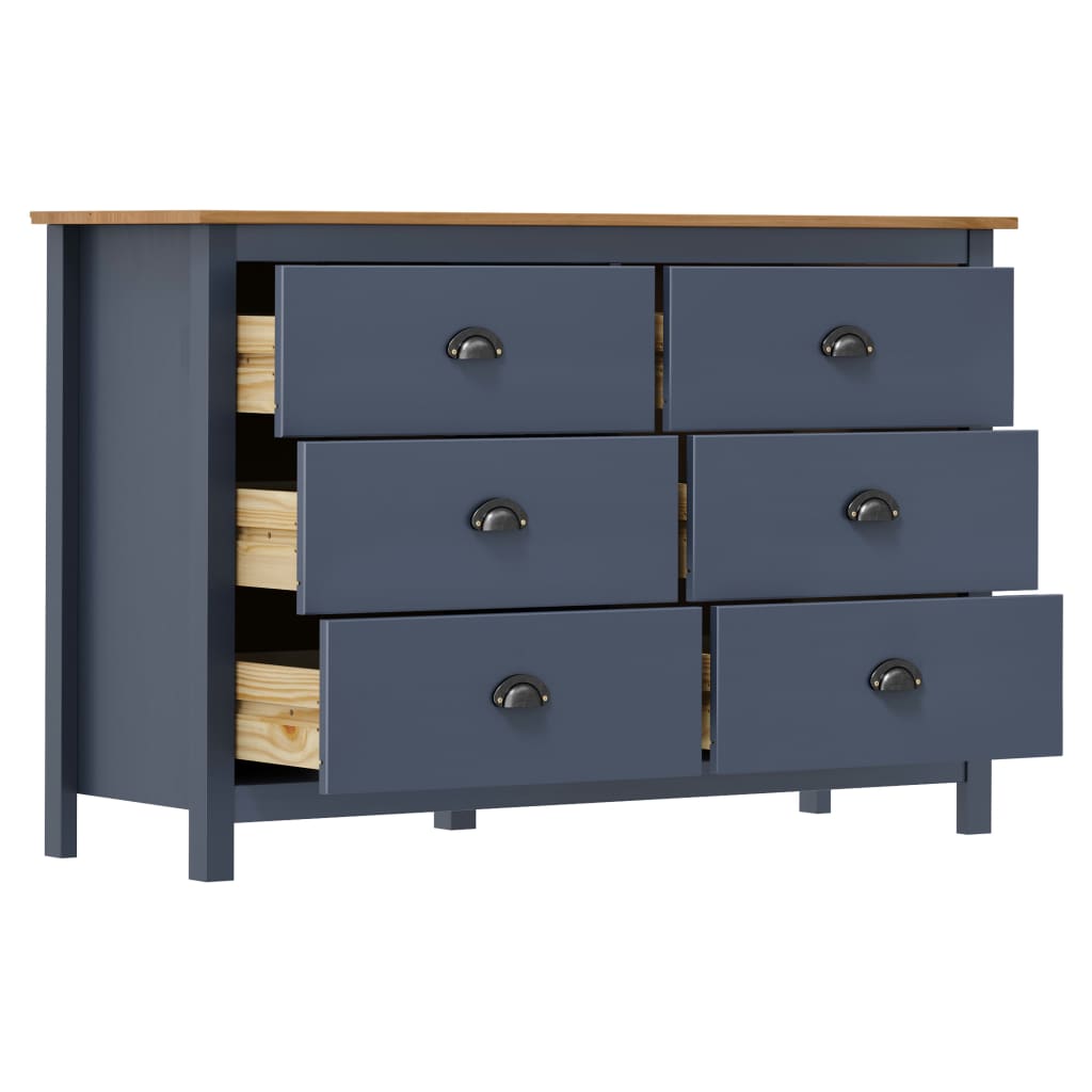 Credenza Hill Grigia 125x40x80 cm in Legno Massello di Pino 288985