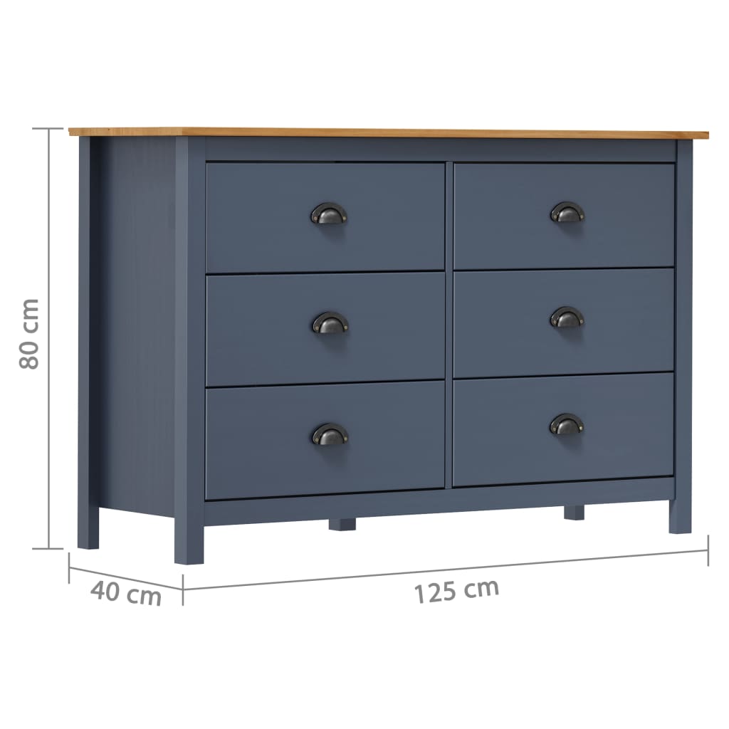 Credenza Hill Grigia 125x40x80 cm in Legno Massello di Pino cod mxl 68499