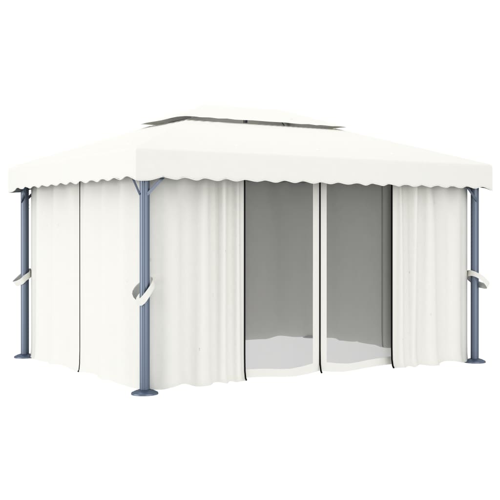 Gazebo con Tende 4x3 cm Bianco Crema Alluminio cod mxl 66202