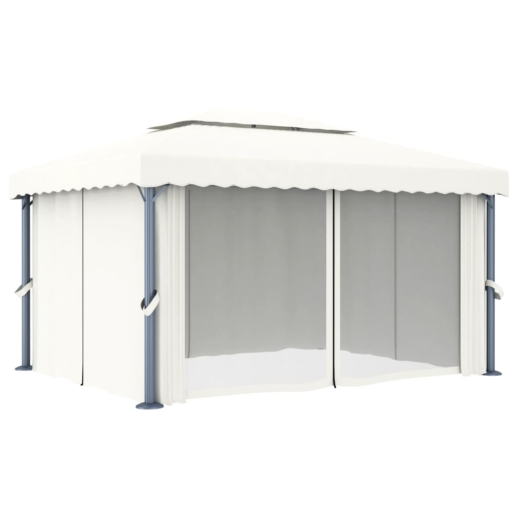 Gazebo con Tende 4x3 cm Bianco Crema Alluminio cod mxl 66202