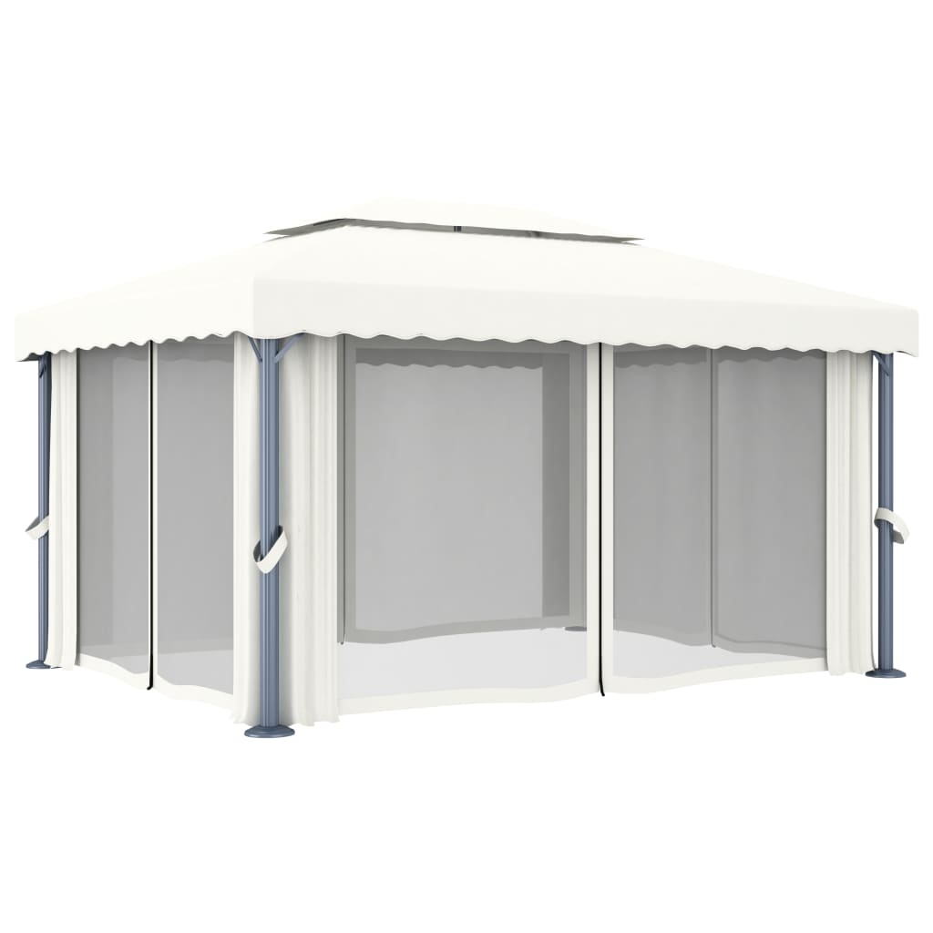 Gazebo con Tende 4x3 cm Bianco Crema Alluminio cod mxl 66202