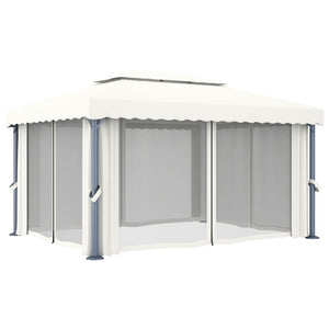 Gazebo con Tende 4x3 cm Bianco Crema Alluminio cod mxl 66202