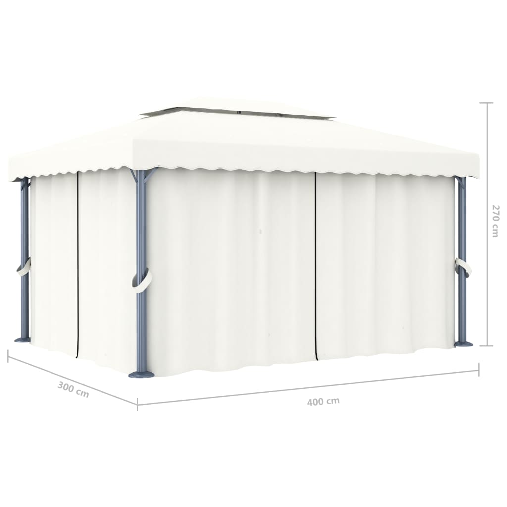 Gazebo con Tende 4x3 cm Bianco Crema Alluminio cod mxl 66202