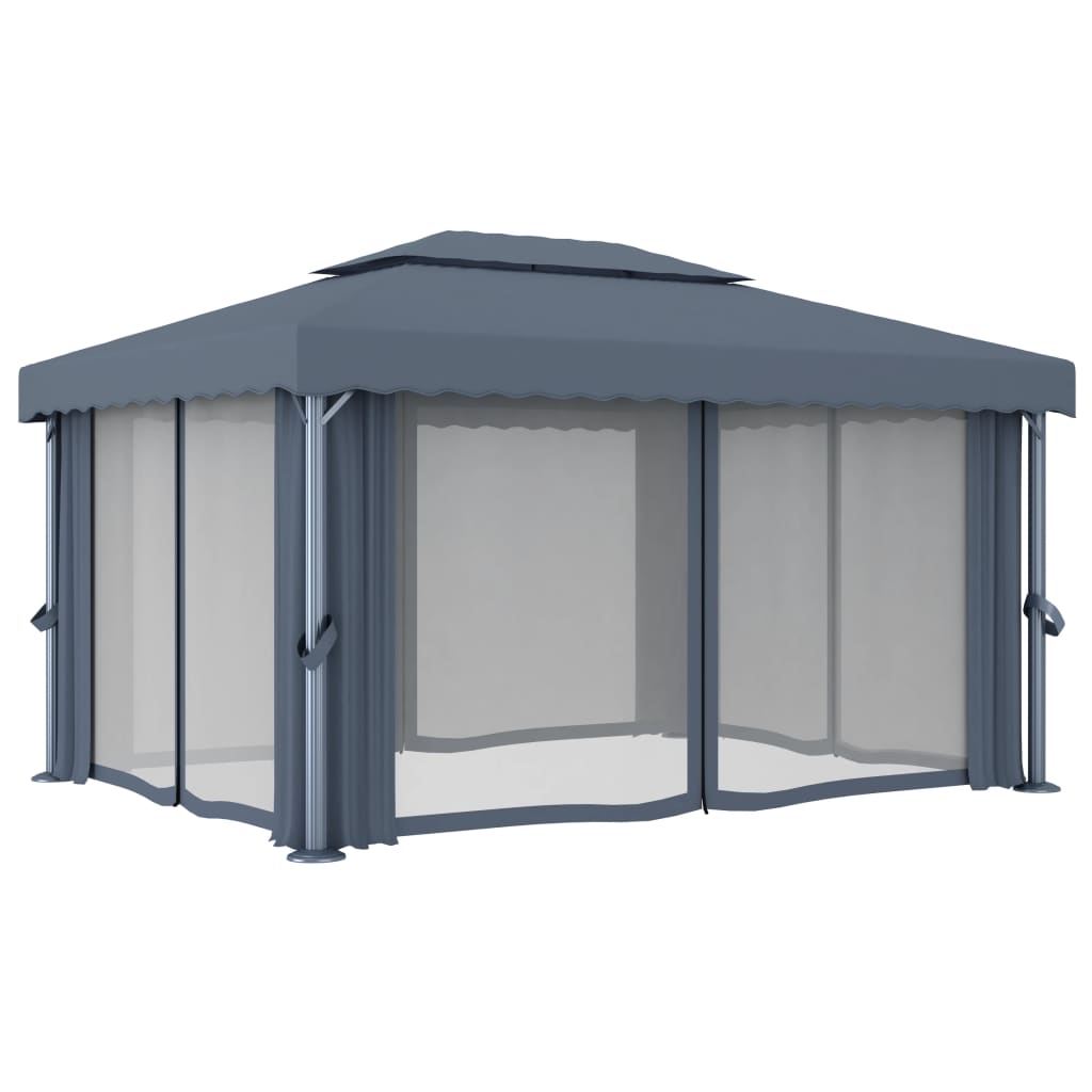 Gazebo con Tende 4x3 cm Antracite Alluminio 3053376