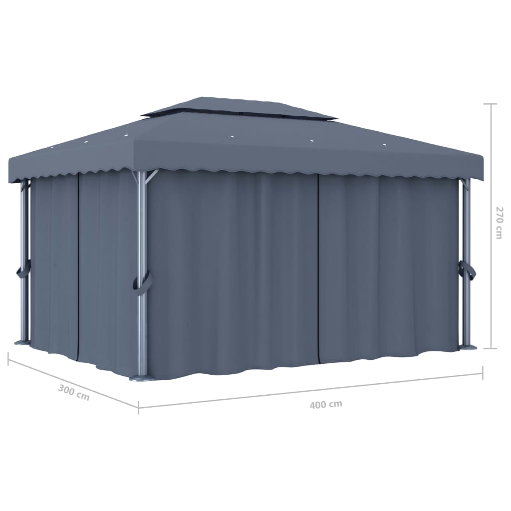 Gazebo con Tende 4x3 cm Antracite Alluminio 3053376