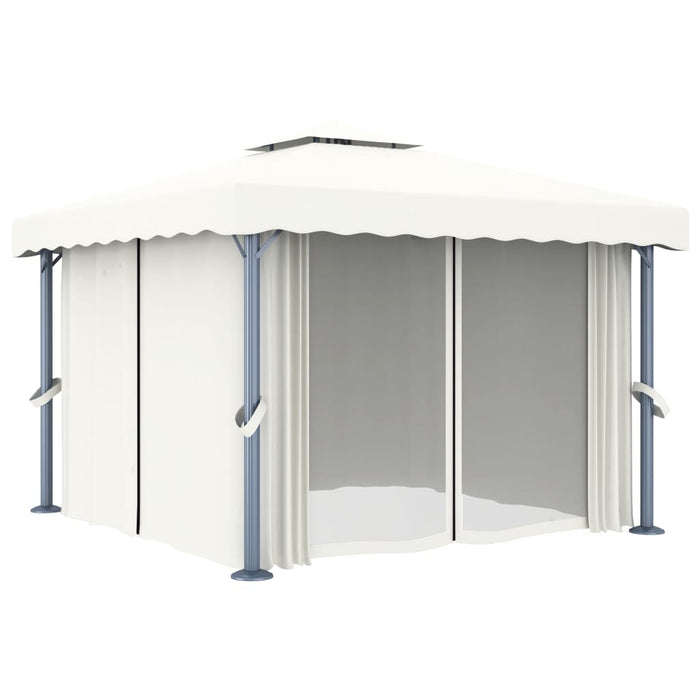 Gazebo con Tende 3x3 cm Bianco Crema Alluminio cod mxl 66020