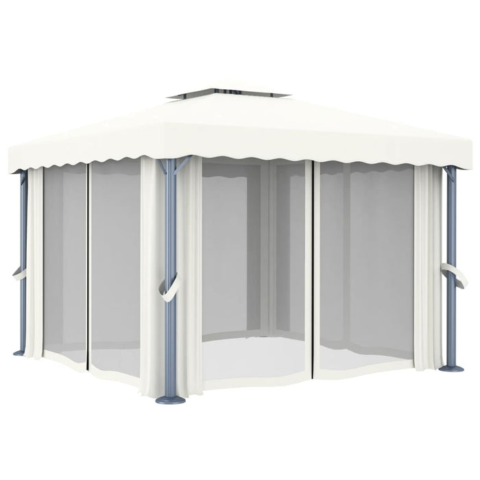 Gazebo con Tende 3x3 cm Bianco Crema Alluminio cod mxl 66020