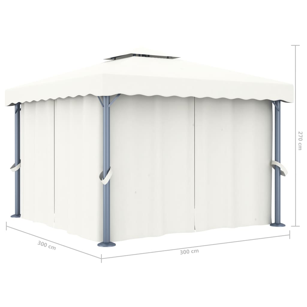 Gazebo con Tende 3x3 cm Bianco Crema Alluminio cod mxl 66020