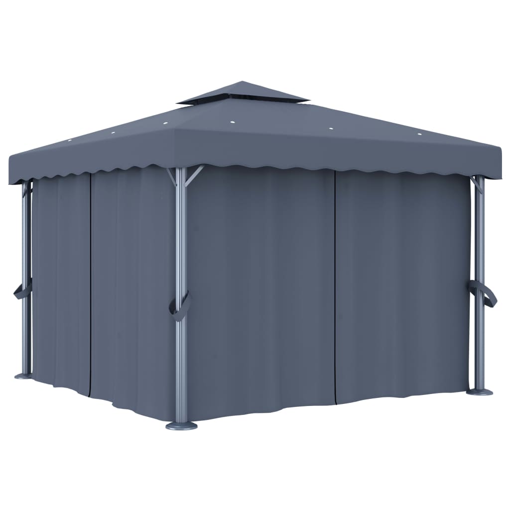 Gazebo con Tende 3x3 cm Antracite Alluminio 3053378