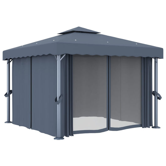 Gazebo con Tende 3x3 cm Antracite Alluminio 3053378