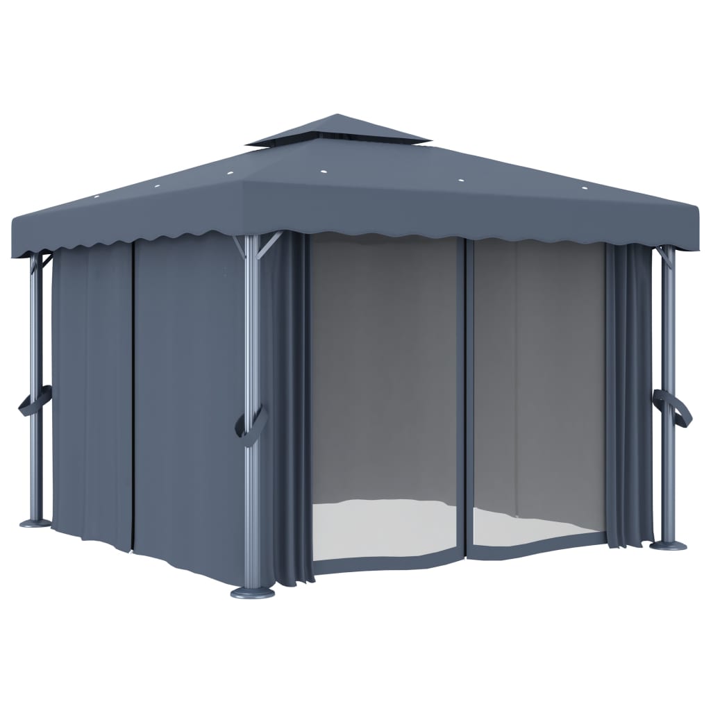 Gazebo con Tende 3x3 cm Antracite Alluminio cod mxl 66140