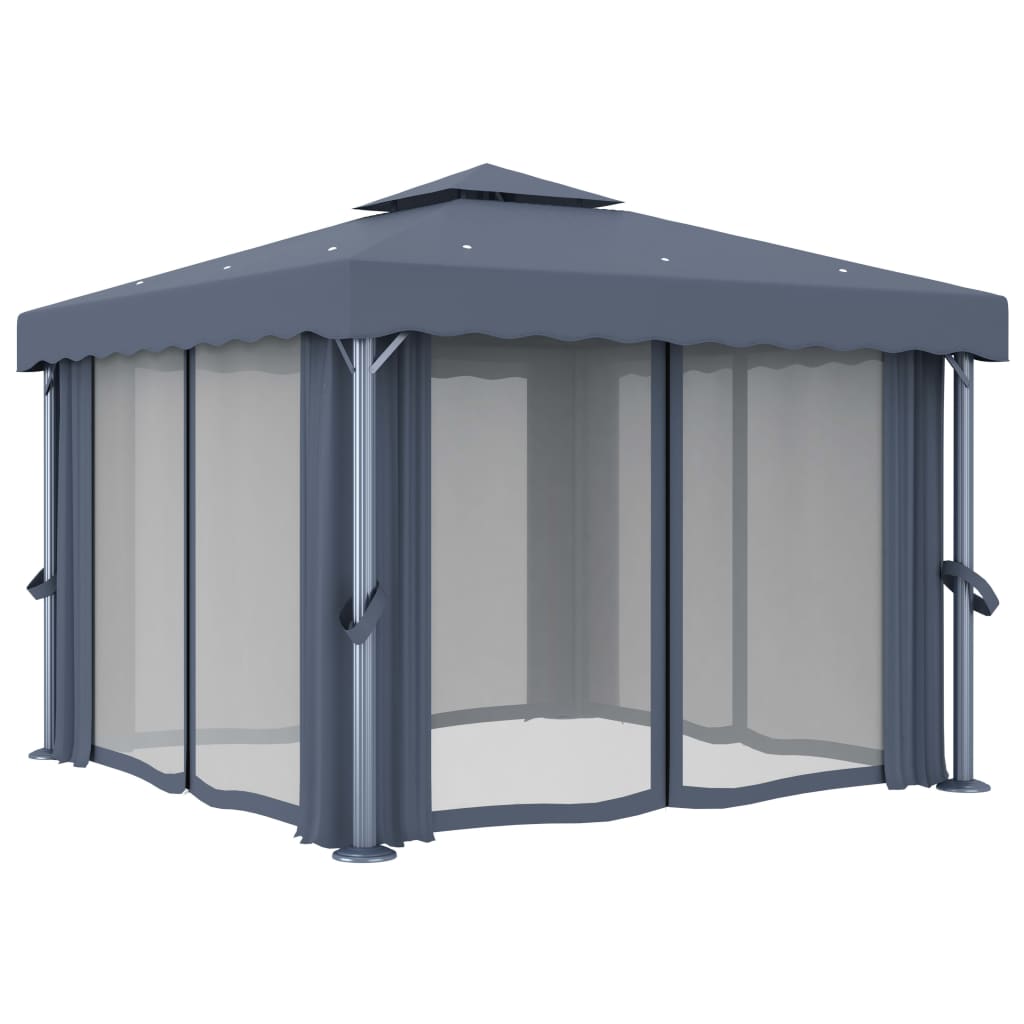 Gazebo con Tende 3x3 cm Antracite Alluminio 3053378