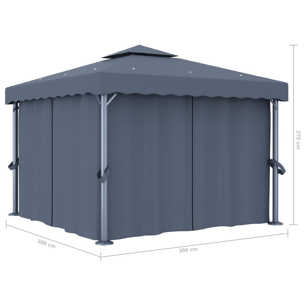 Gazebo con Tende 3x3 cm Antracite Alluminio 3053378