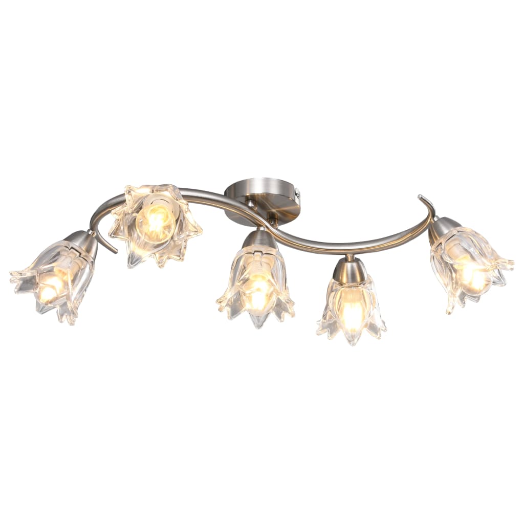 Lampadario con Paralumi in Vetro per 5 Lampadine E14 Tulipano cod mxl 72403