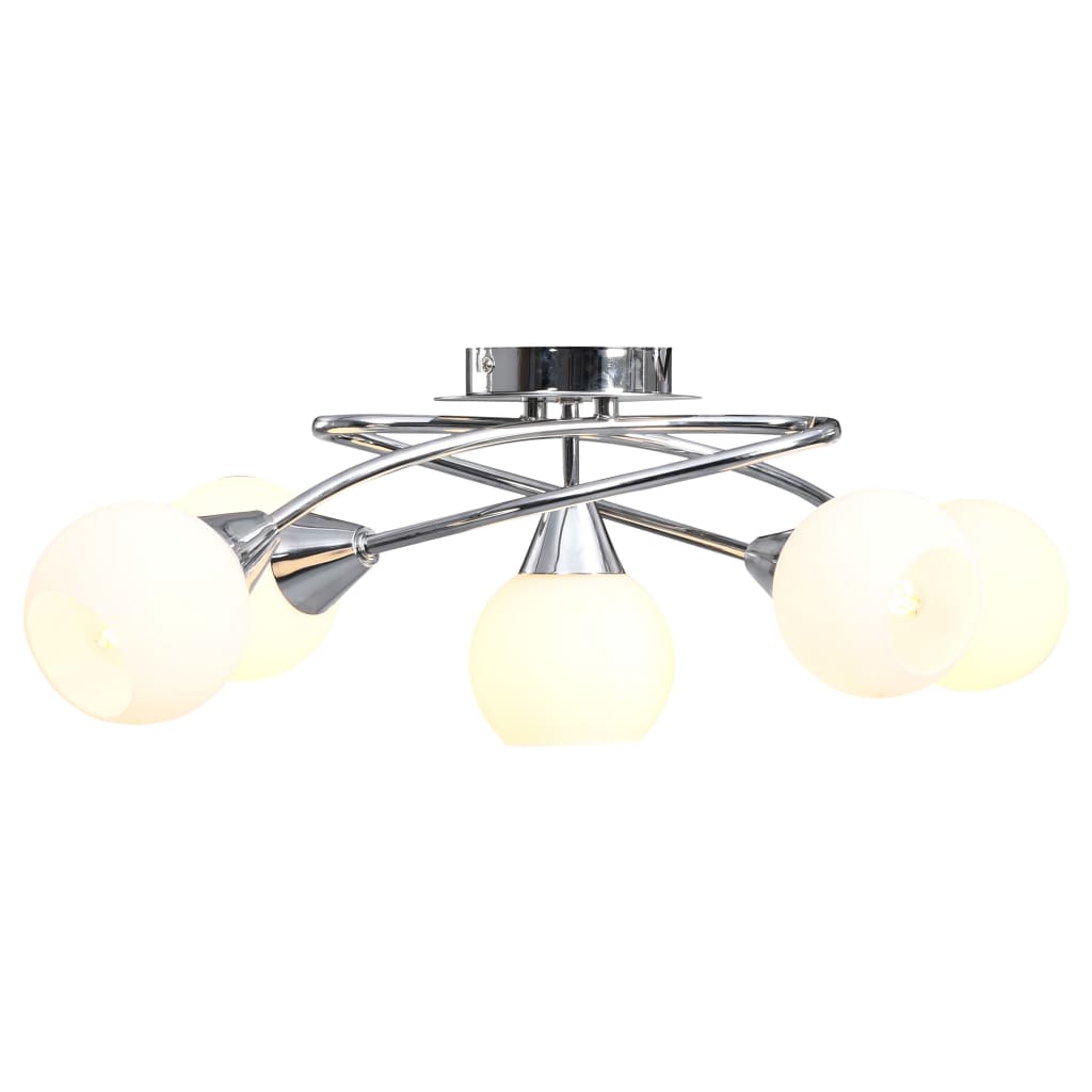 Lampadario con Paralumi in Ceramica 5 Lampadine E14  a Coppa 289237