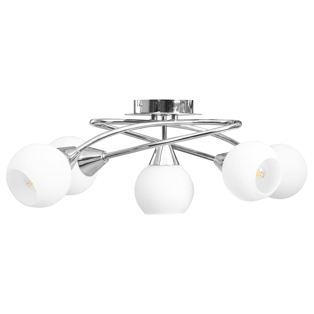 Lampadario con Paralumi in Ceramica 5 Lampadine E14  a Coppa 289237