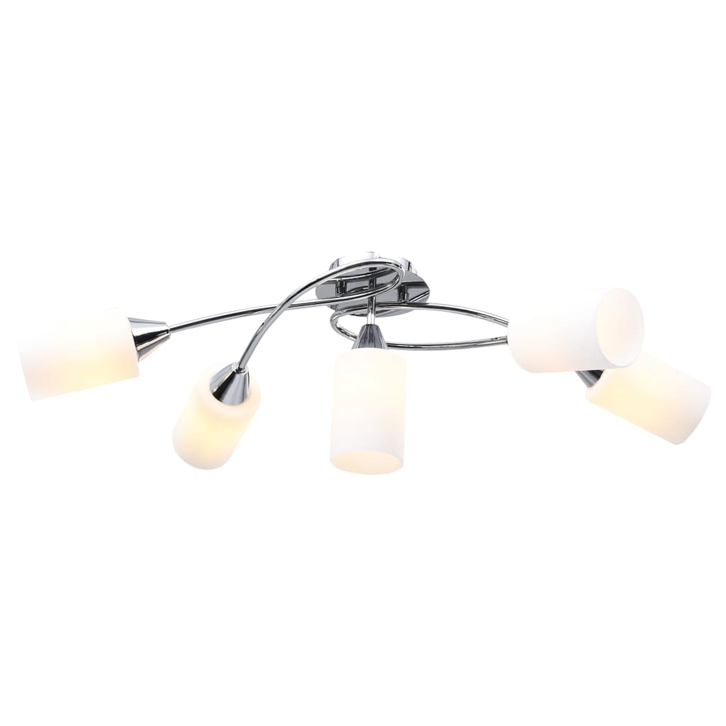 Lampadario Paralumi in Ceramica 5 Lampadine E14 Bianco a Cono 289238