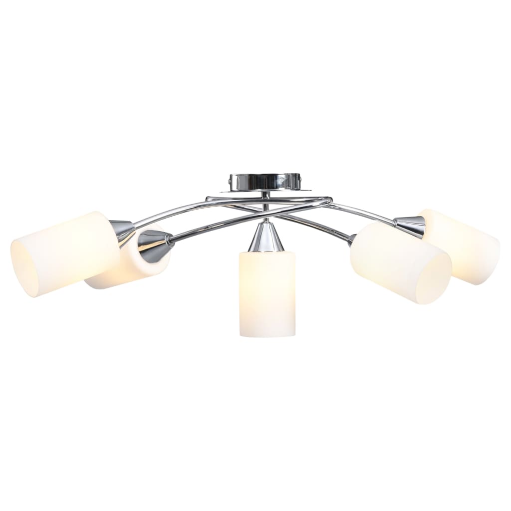 Lampadario Paralumi in Ceramica 5 Lampadine E14 Bianco a Cono