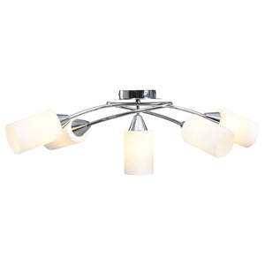 Lampadario Paralumi in Ceramica 5 Lampadine E14 Bianco a Cono 289238