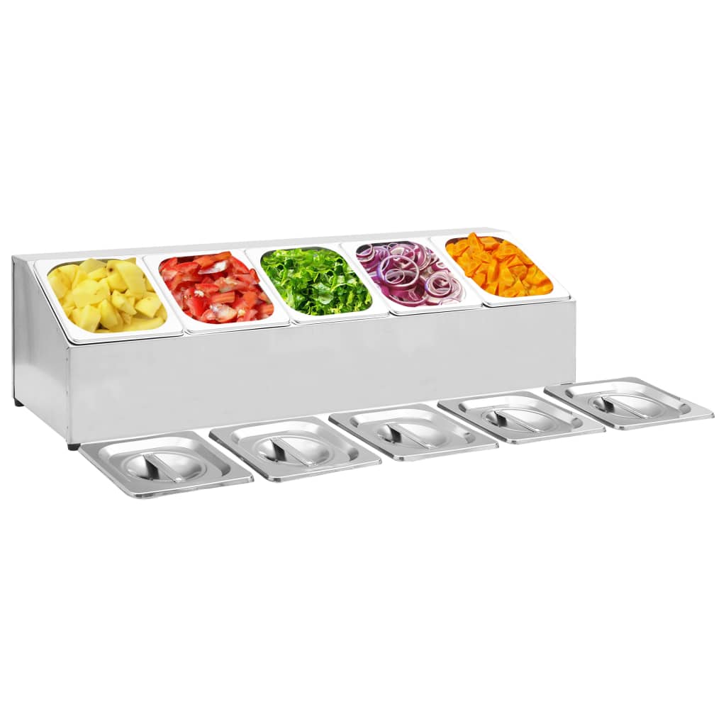 Supporto Gastronorm con 5 Contenitori GN 1/6 in Acciaio Inox cod mxl 81481