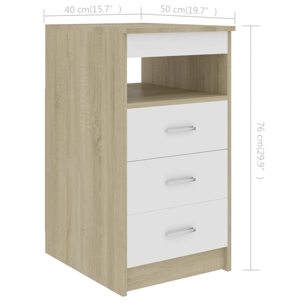 Cassettiera Bianco e Sonoma 40x50x76 cm in Legno Multistrato cod mxl 70015