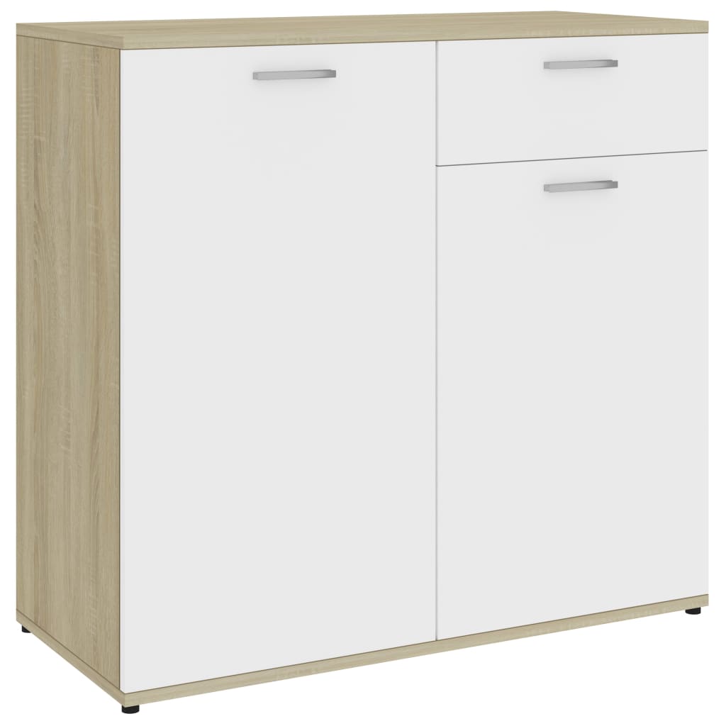 Credenza Bianco e Rovere Sonoma 80x36x75 cm in Truciolato cod 9106