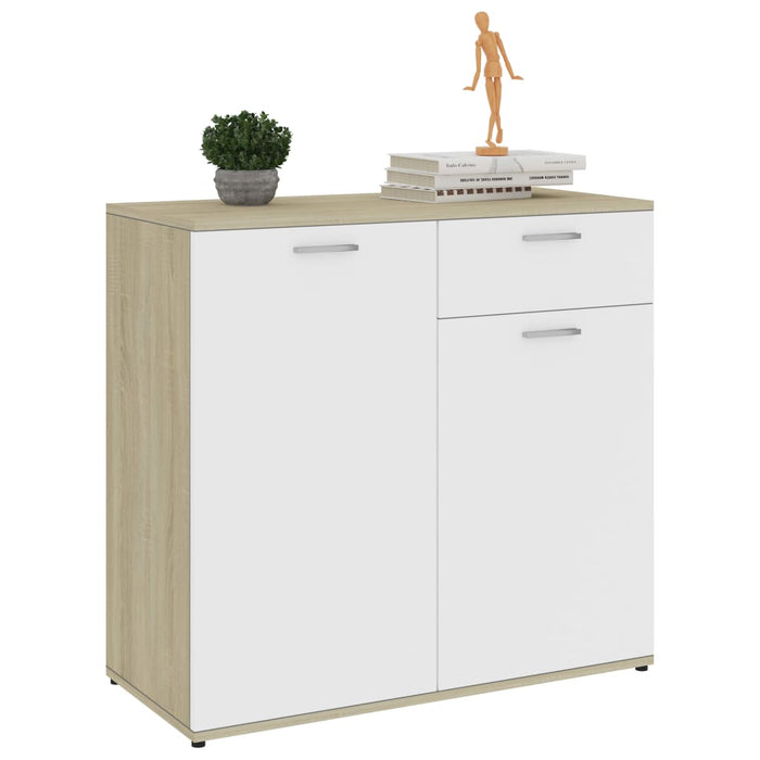 Credenza Bianco e Rovere Sonoma 80x36x75 cm in Truciolato cod 9106