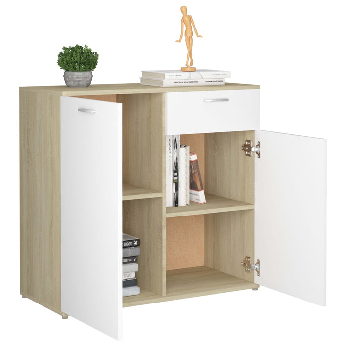 Credenza Bianco e Rovere Sonoma 80x36x75 cm in Truciolato cod 9106