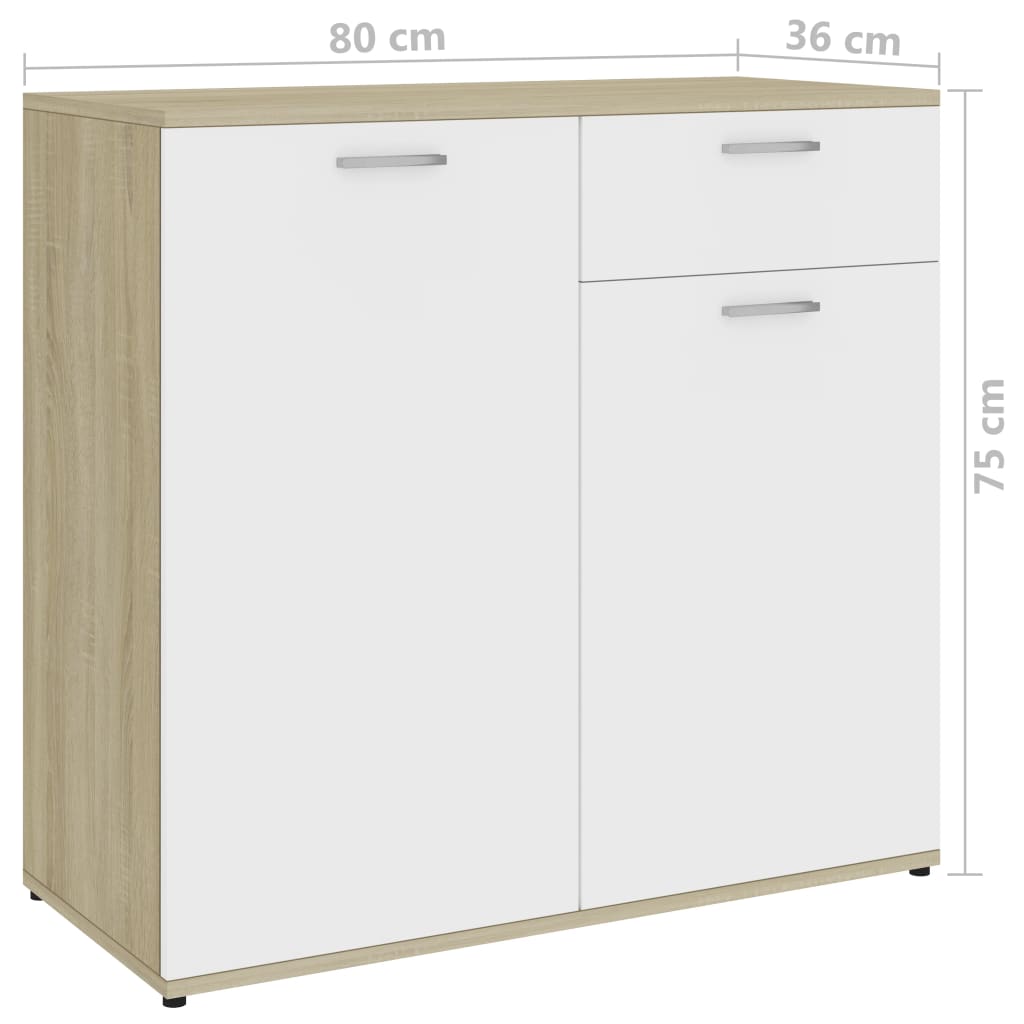 Credenza Bianco e Rovere Sonoma 80x36x75 cm in Truciolato cod 9106