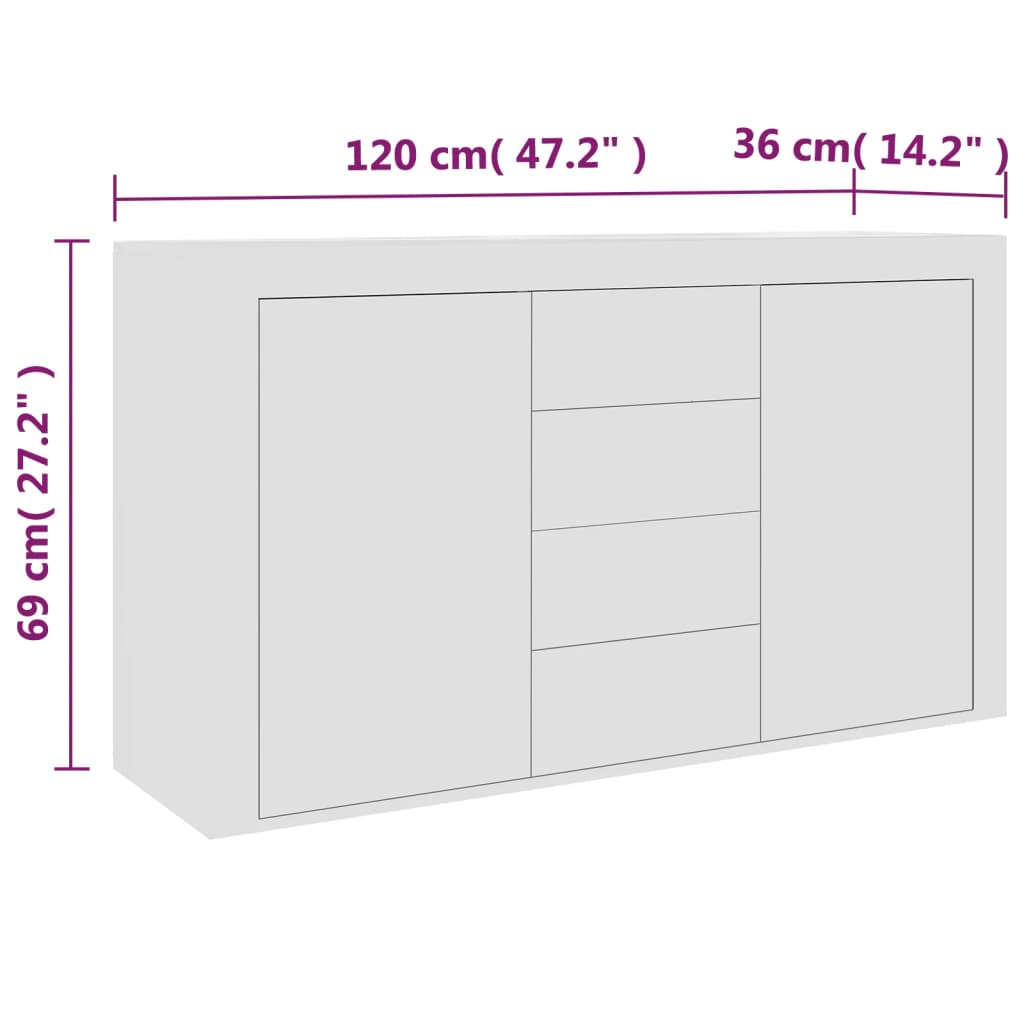 Credenza Bianca 120x36x69 cm in Truciolato