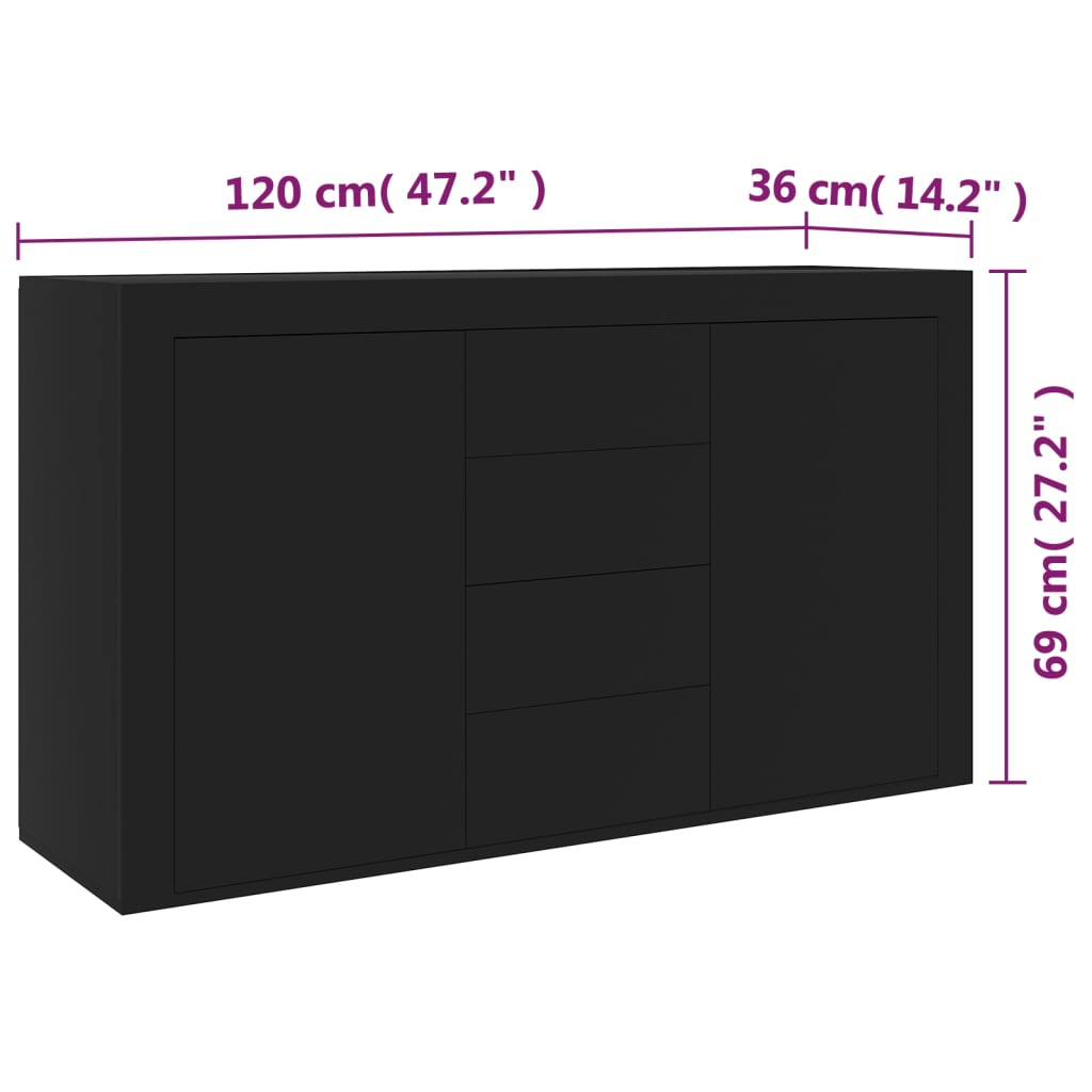 Credenza Nera 120x36x69 cm in Truciolato