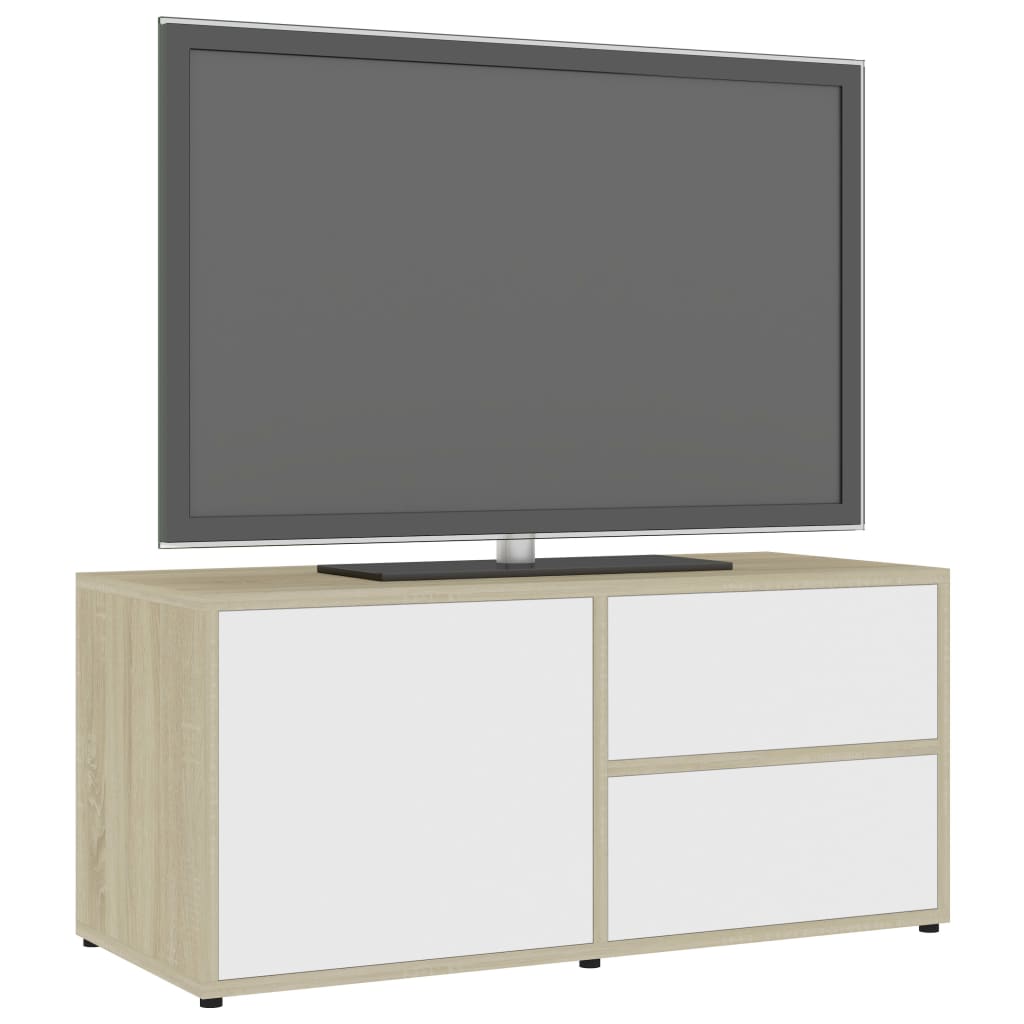 Mobile Porta TV Bianco e Rovere Sonoma 80x34x36 cm Truciolato cod mxl 59540