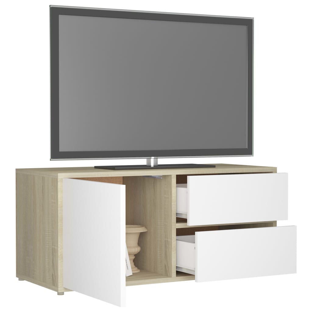 Mobile Porta TV Bianco e Rovere Sonoma 80x34x36 cm Truciolato cod mxl 59540