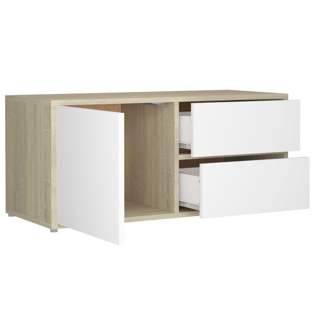 Mobile Porta TV Bianco e Rovere Sonoma 80x34x36 cm Truciolato cod mxl 59540