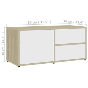 Mobile Porta TV Bianco e Rovere Sonoma 80x34x36 cm Truciolato cod mxl 59540