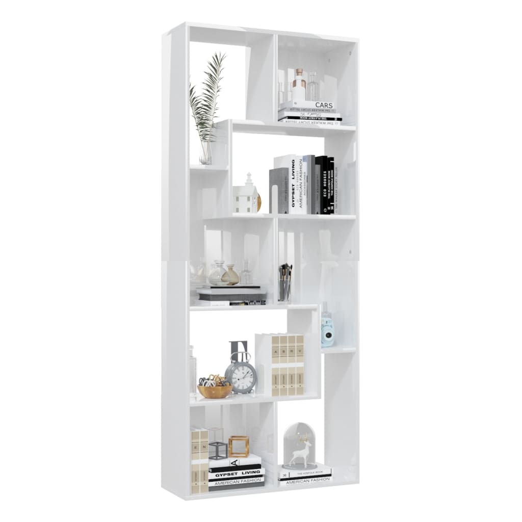 Libreria Bianco Lucido 67x24x161 cm in Legno Multistrato 801883