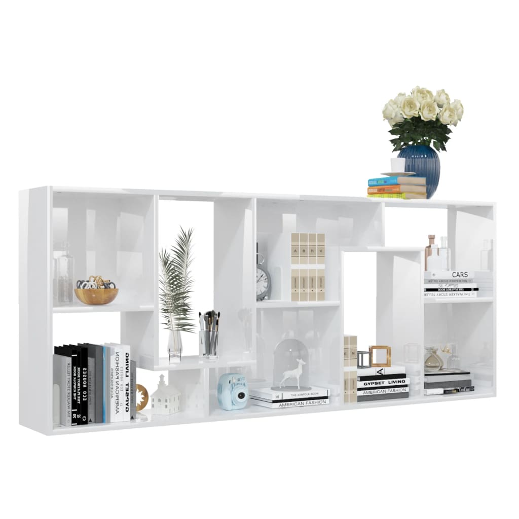 Libreria Bianco Lucido 67x24x161 cm in Legno Multistrato 801883