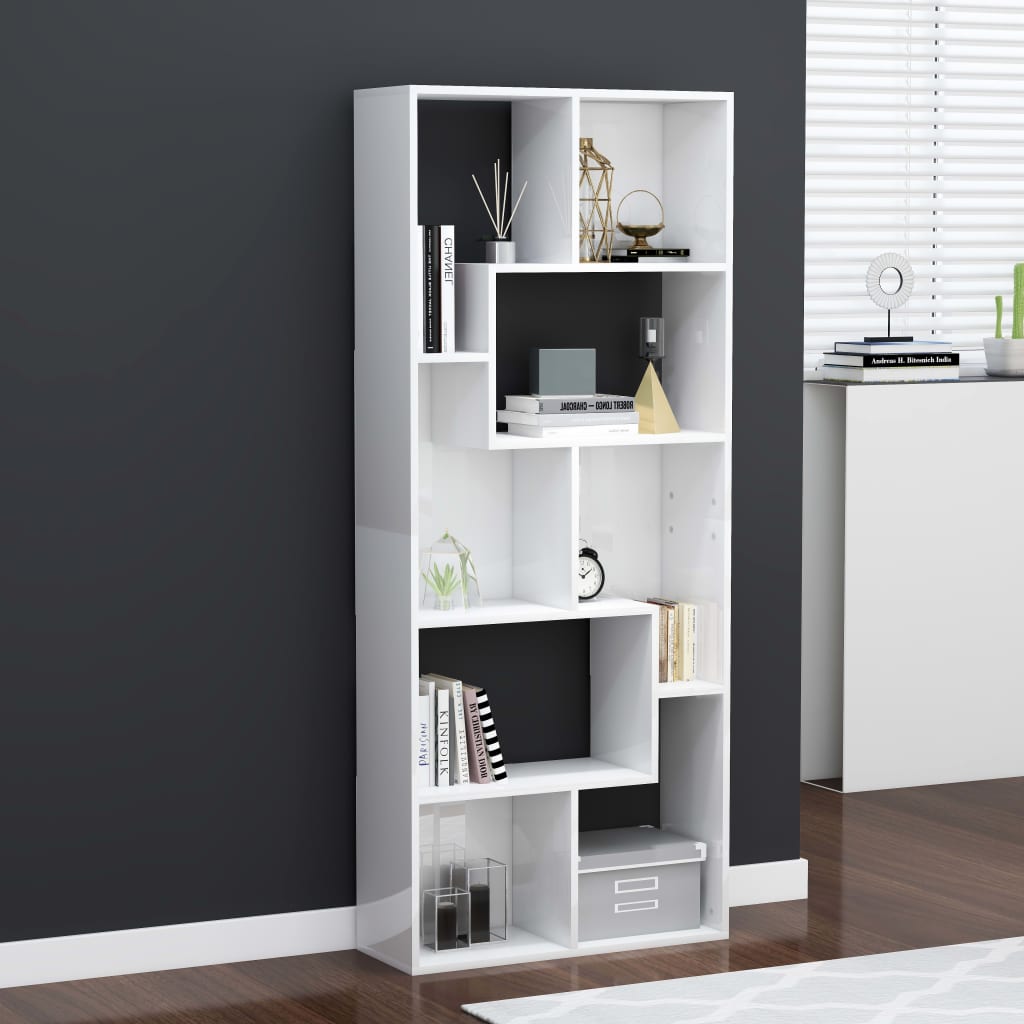 Libreria Bianco Lucido 67x24x161 cm in Legno Multistrato 801883