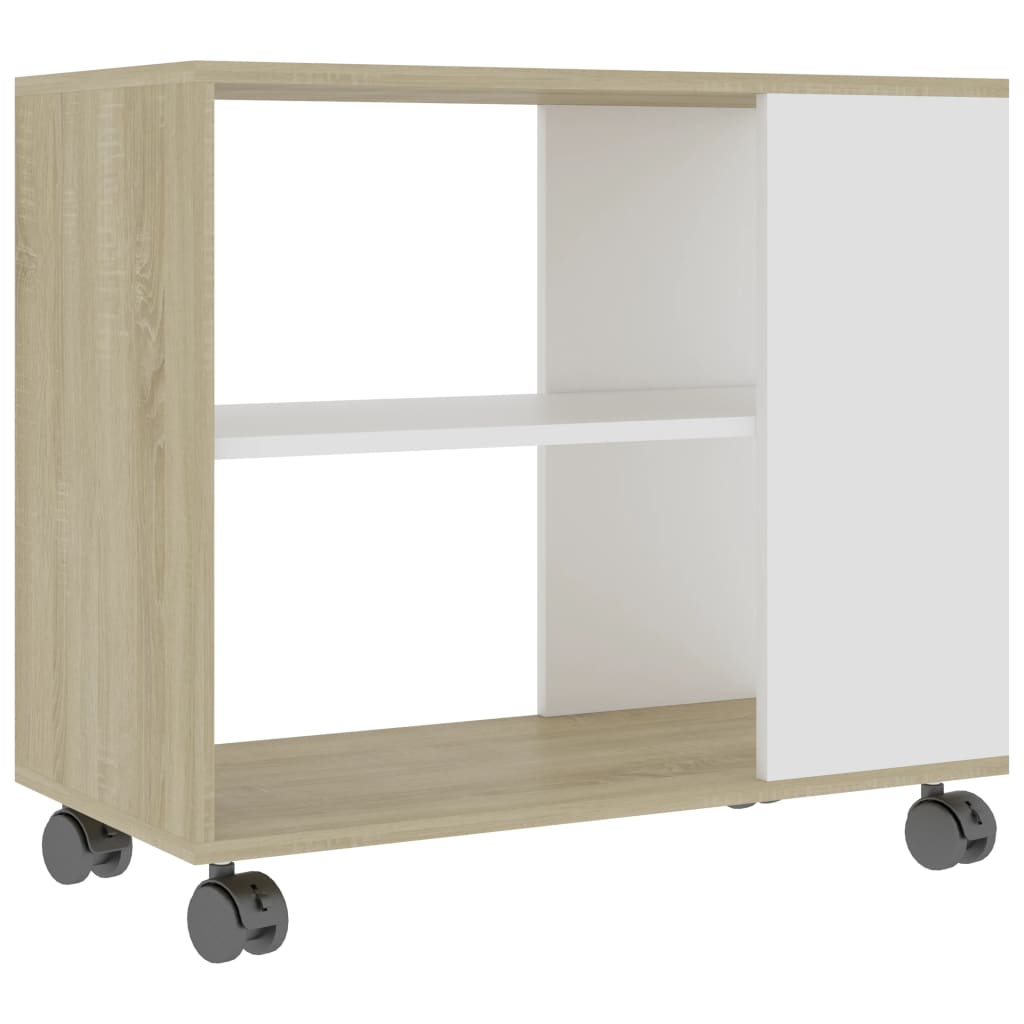 Tavolino Bianco e Sonoma 70x35x55 cm Legno Multistrato 802125