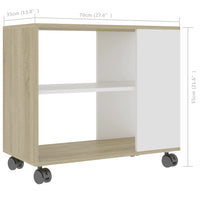 Tavolino Bianco e Sonoma 70x35x55 cm Legno Multistrato 802125