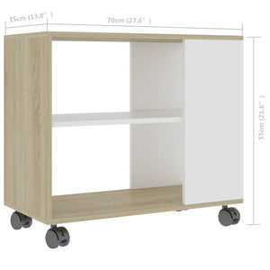 Tavolino Bianco e Sonoma 70x35x55 cm Legno Multistrato 802125